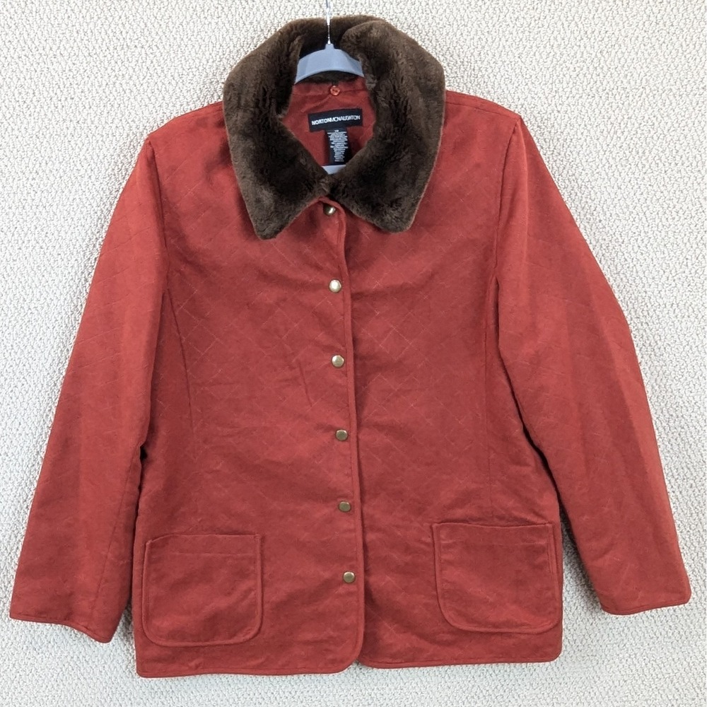 Norton McNaughton Quilted Jacket Sz 12 Faux Fur Collar Lightweight Chore Coat‎
